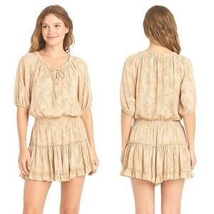 Buddy Love Dress S‎ Keyhole Neck Elastic Waist Ruffle Hem Animal Print Chic Boho